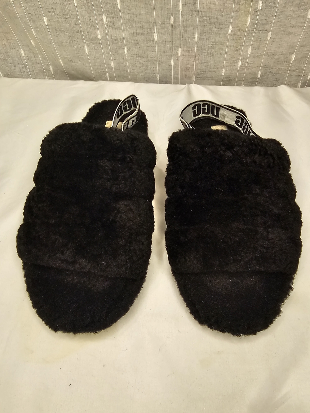 UGG Women's Black Fuzzette Slide Slippers with Logo Strap